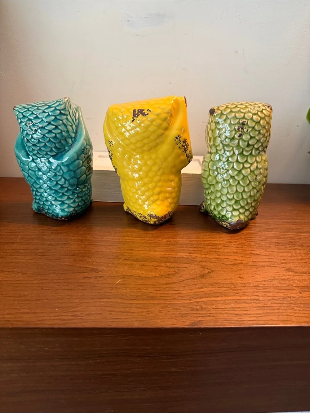 Ceramic Owl Figurine - Set of 3 Colorful Decorative Owls
